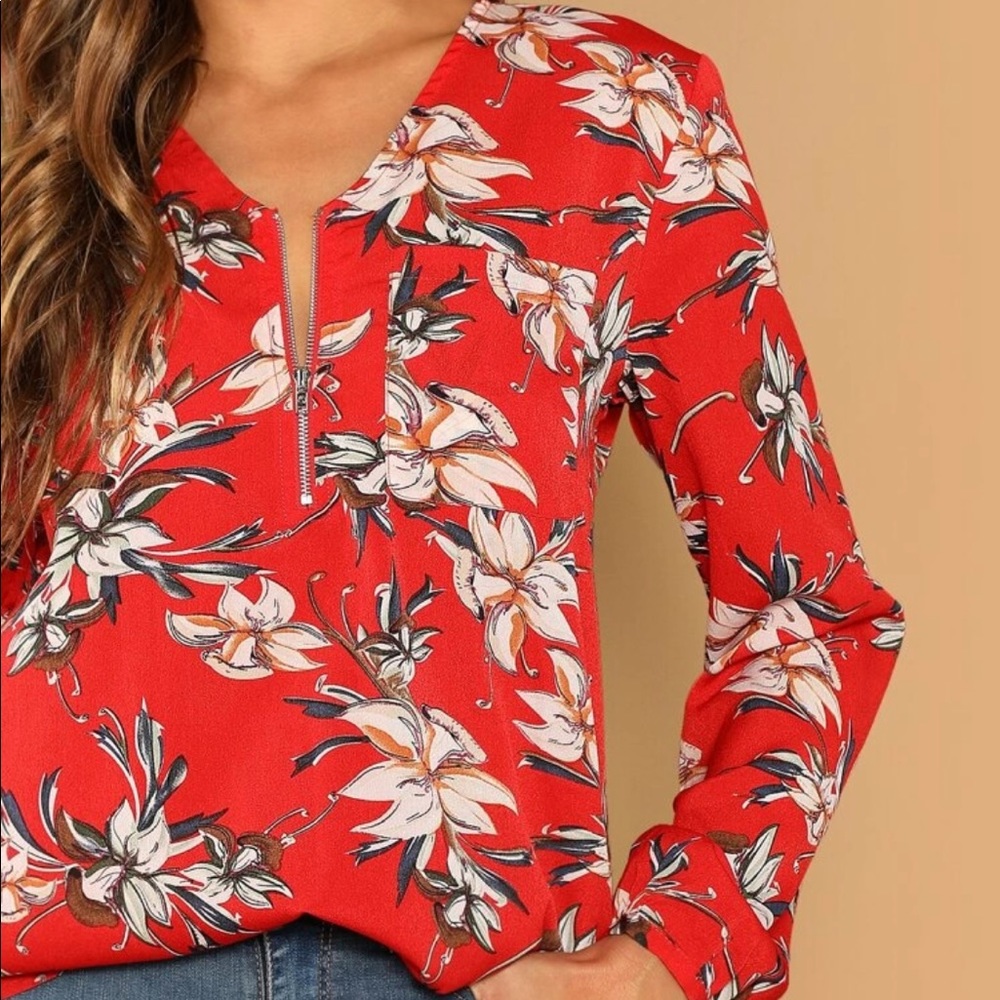 Red Floral Top